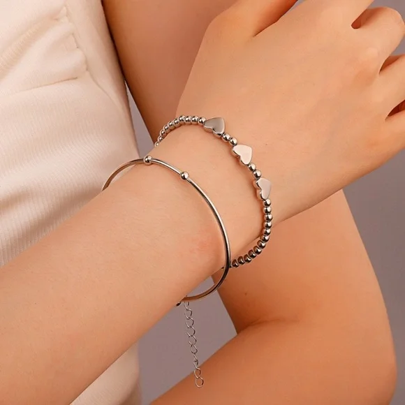 NEW Silver Triple Heart Bracelet & Cuff Set - Picture 2 of 8